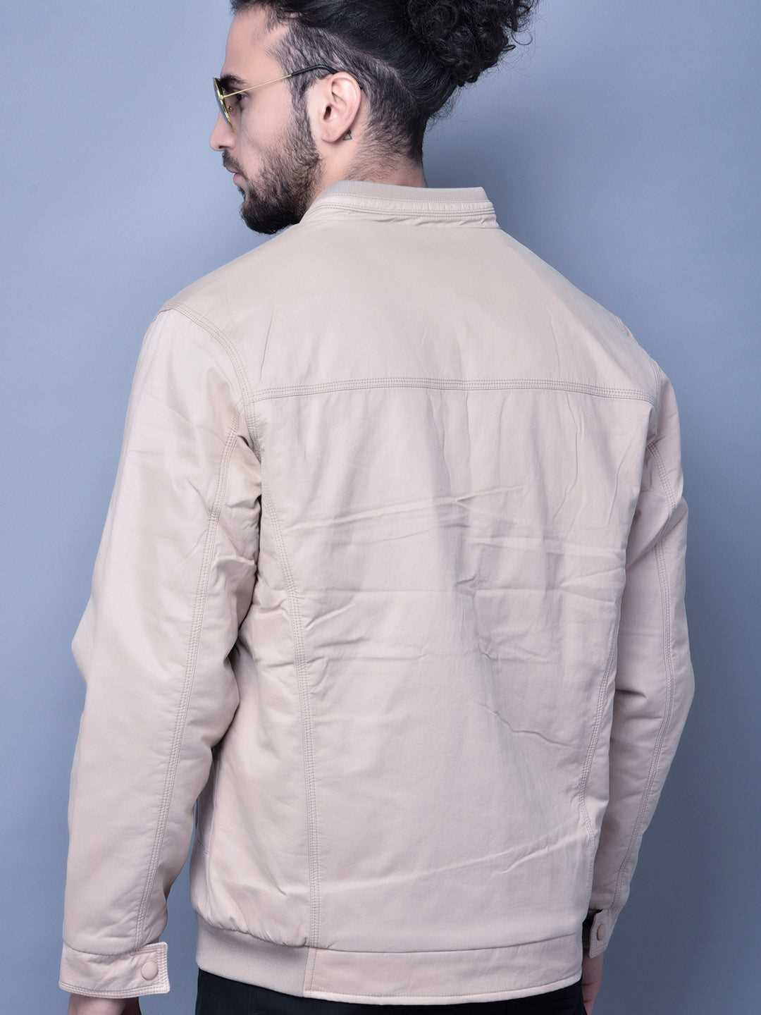 Cobb Beige Solid Round Neck Jacket