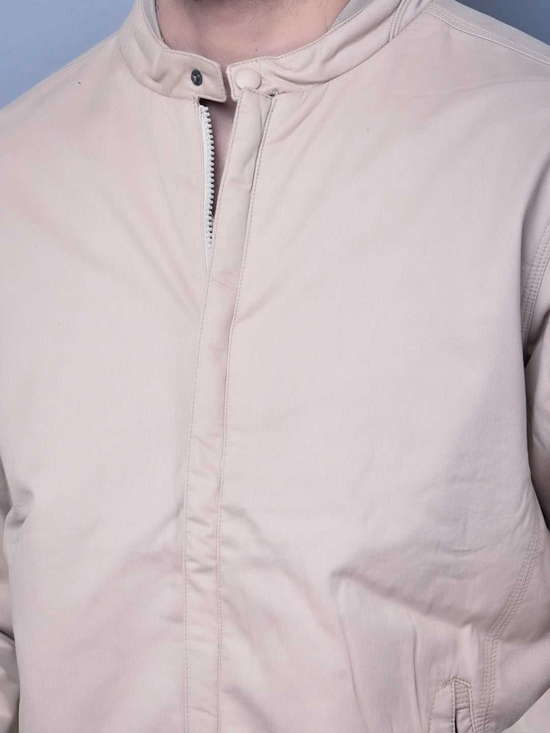 Cobb Beige Solid Round Neck Jacket