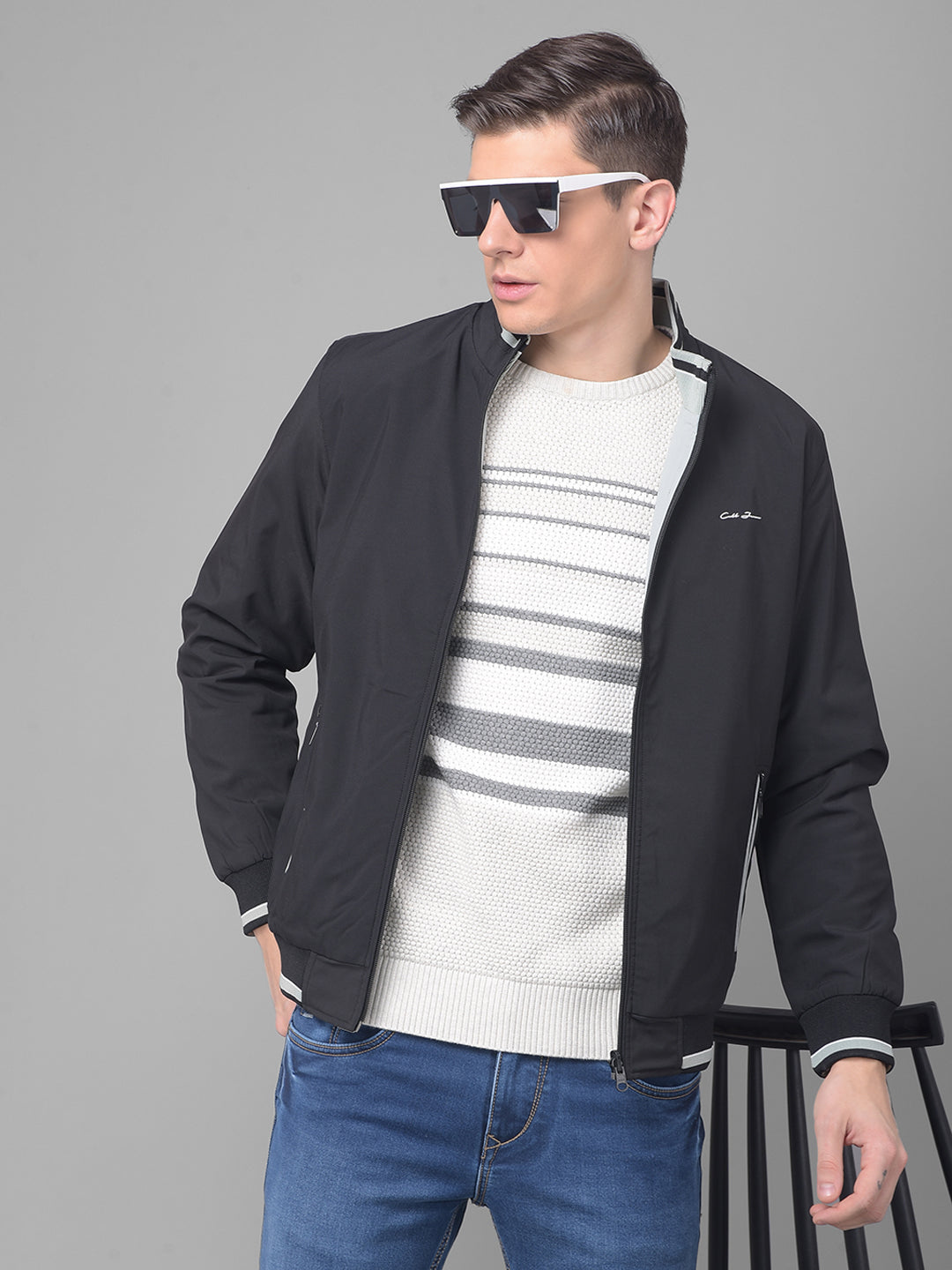 COBB SOLID MINT BLACK REVERSIBLE ROUND NECK JACKET