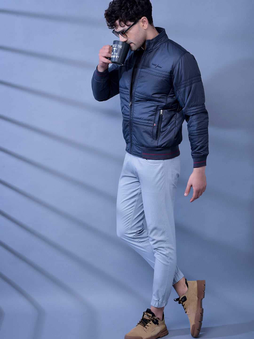 Cobb Black Solid Round Neck Jacket