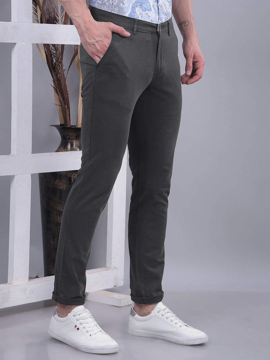 COBB SOLID DARK GREY ULTRA-FIT CASUAL TROUSER
