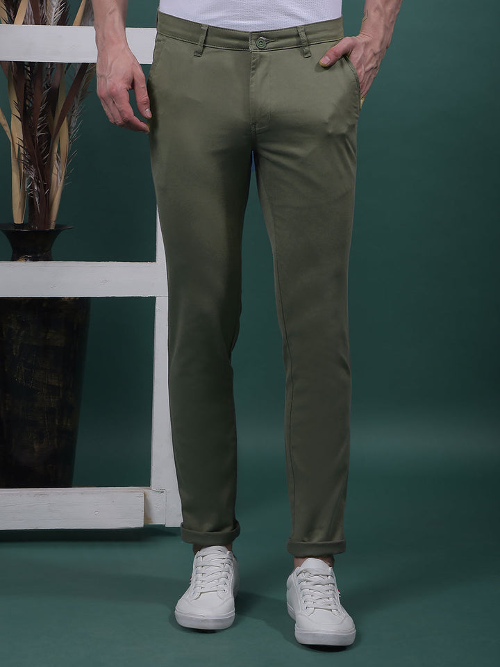 cobb solid green ultra-fit casual trouser