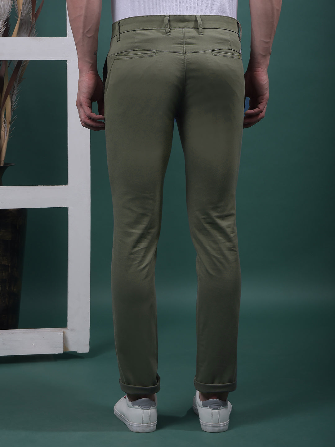 cobb solid green ultra-fit casual trouser