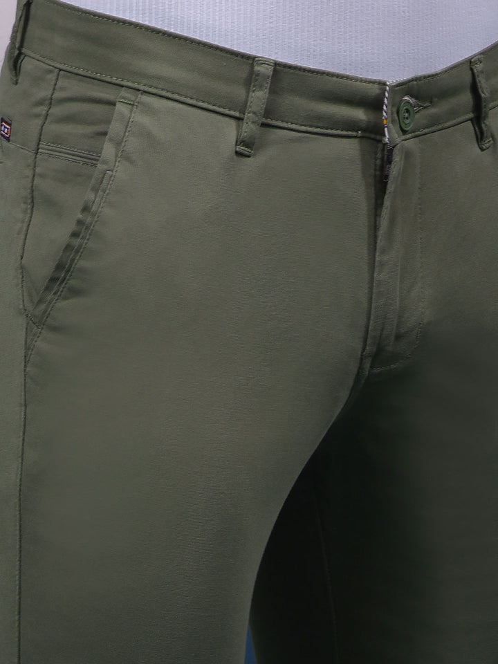 cobb solid green ultra-fit casual trouser