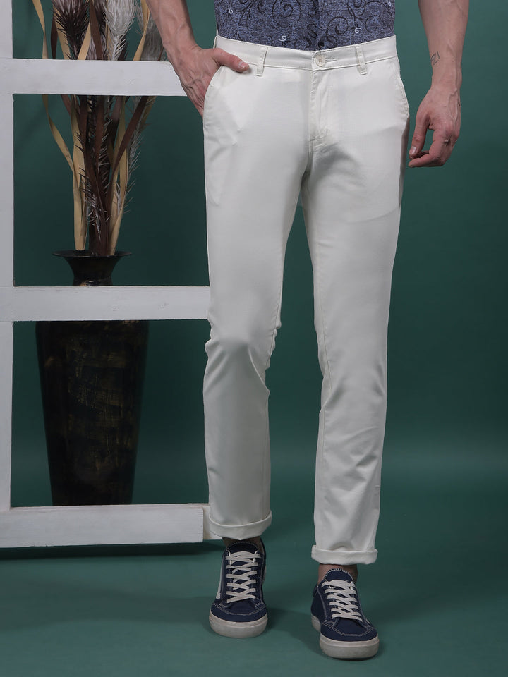 cobb solid off white ultra-fit casual trouser