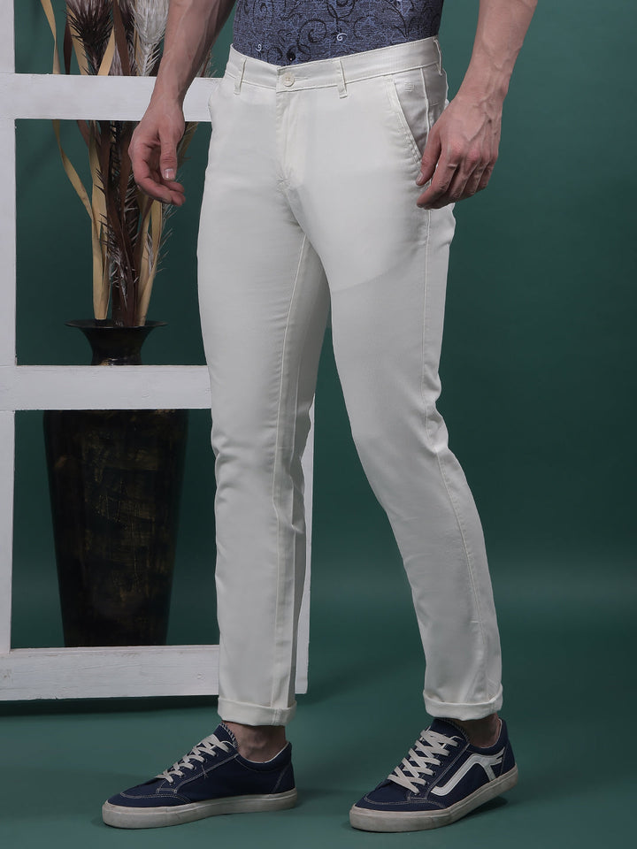 cobb solid off white ultra-fit casual trouser