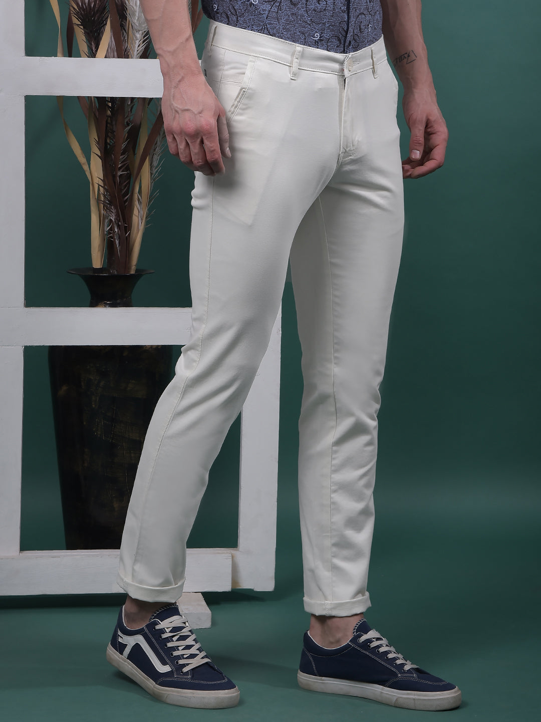 COBB SOLID OFF WHITE ULTRA-FIT CASUAL TROUSER