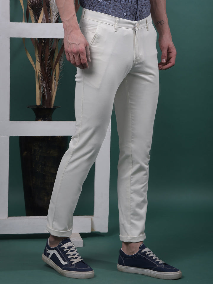 COBB SOLID OFF WHITE ULTRA-FIT CASUAL TROUSER