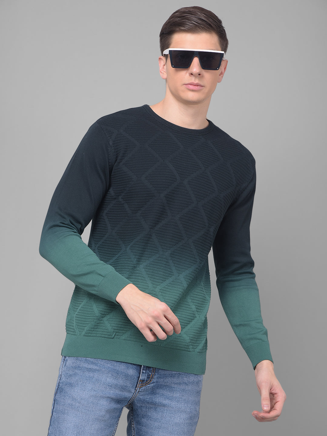 COBB GRADIENT GREEN ROUND NECK SWEATER