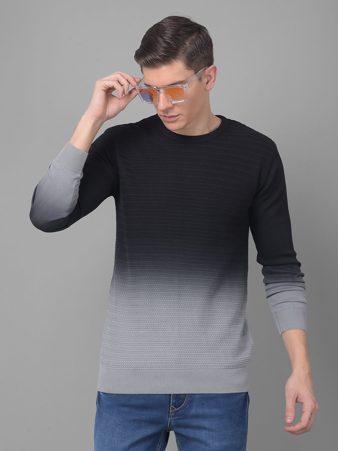 COBB GRADIENT BLACK GREY ROUND NECK SWEATER