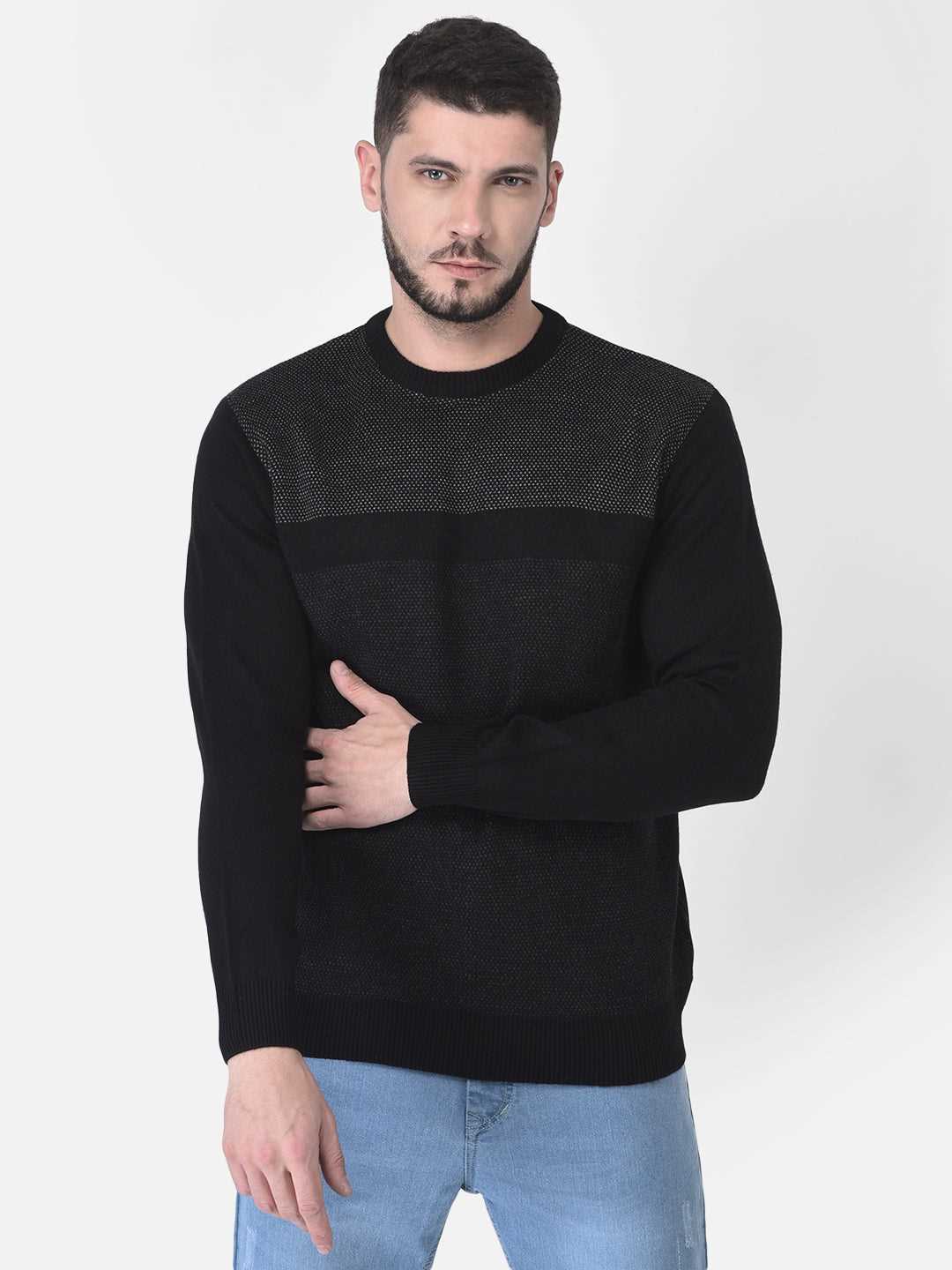 Mens black sale round neck jumper