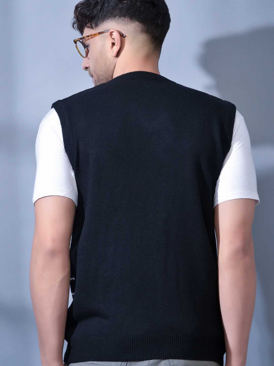 Cobb Black Striped V Neck Sleeveless Sweater