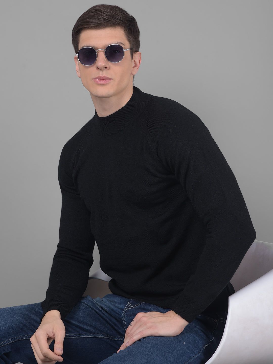 COBB SOLID BLACK HIGH NECK SWEATER