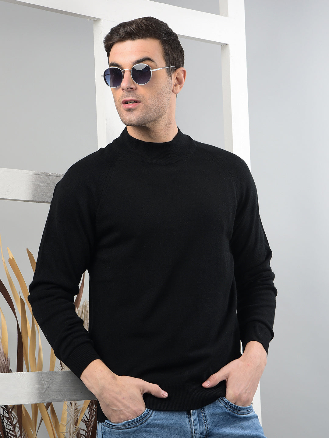 Crew Neck Zara Turtleneck Mens India COBB SOLID BLACK TURTLE NECK