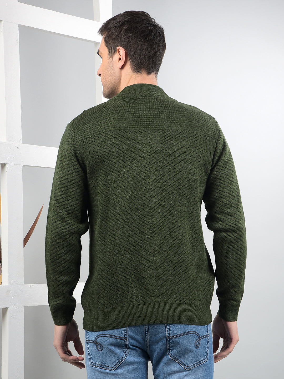 cobb green self-design zip-up sweater