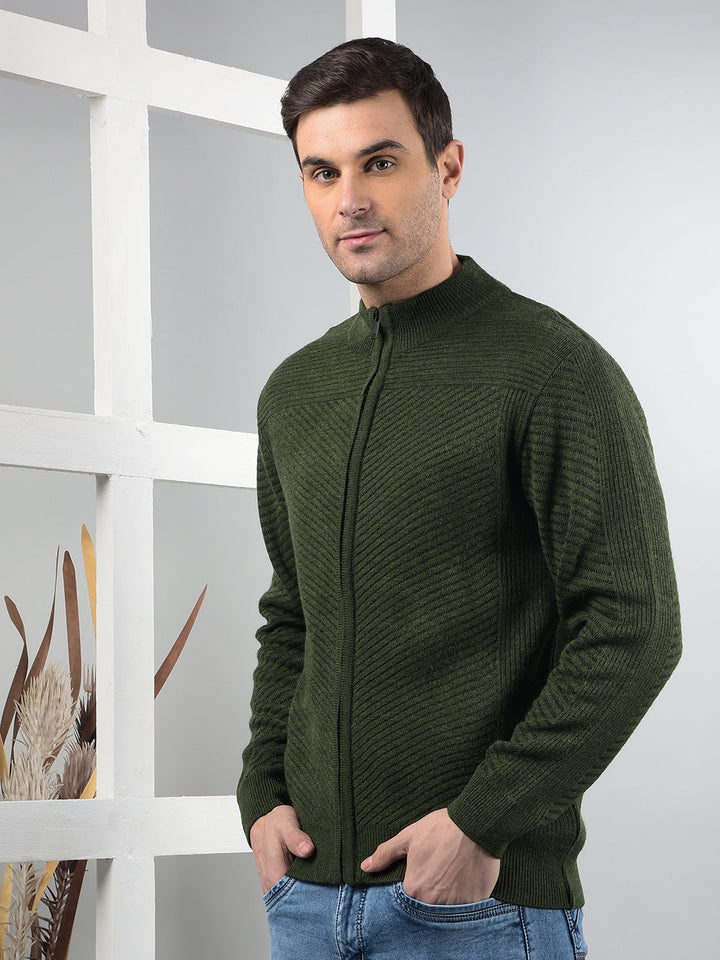 COBB GREEN SELF-DESIGN ZIP-UP SWEATER