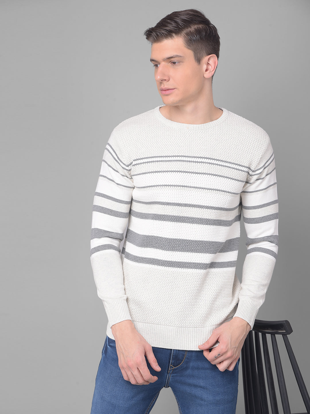 COBB FAWN STRIPED ROUND NECK SWEATER