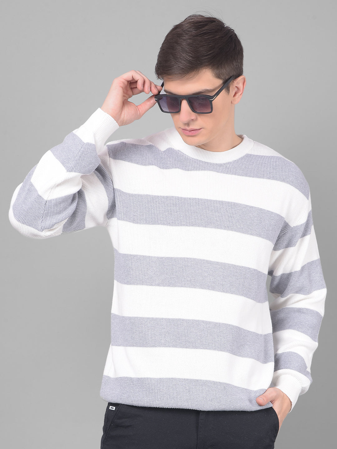 COBB CREAM STRIPED ROUND NECK SWEATER