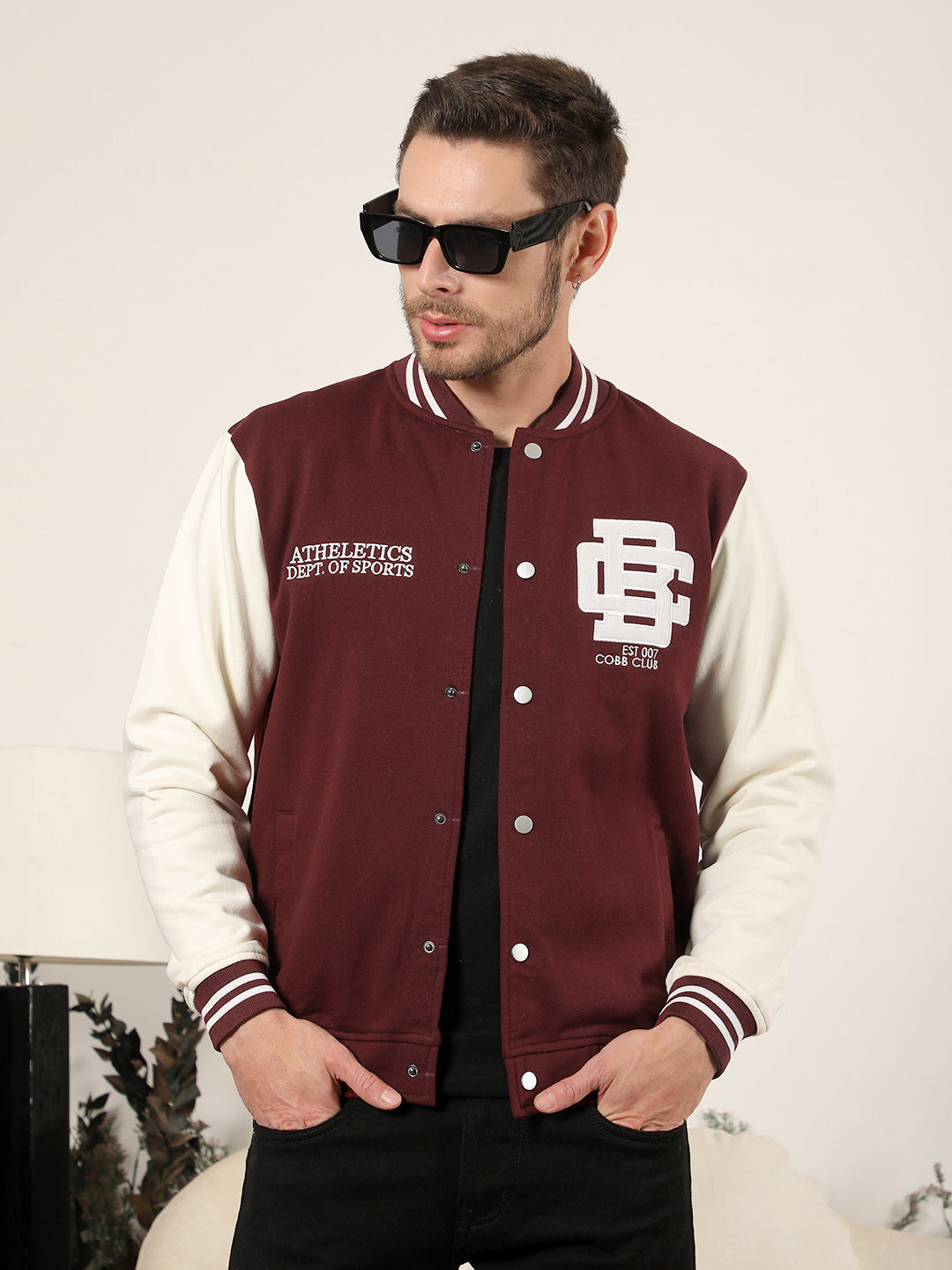 Cobb Wine Colourblock Full Button Sweatshirt Stylish Warmth for