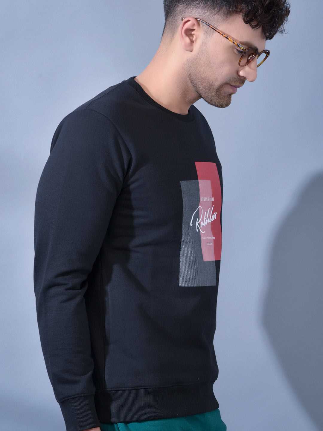 Cobb Black Printed Round Neck Sweatshirt