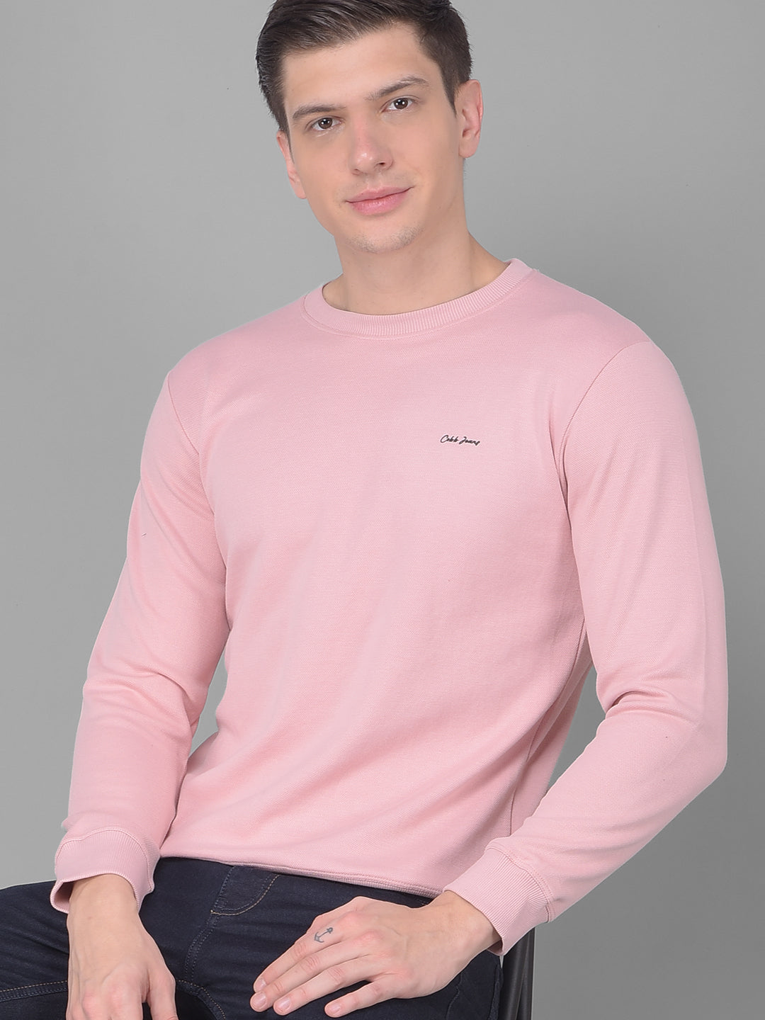 COBB SOLID LIGHT PINK ROUND NECK SWEATSHIRT