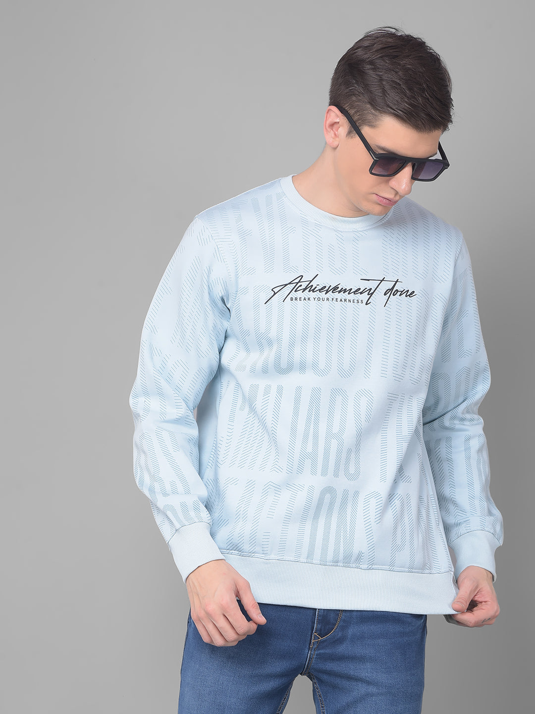 COBB SKY BLUE PRINTED ROUND NECK SWEATSHIRT