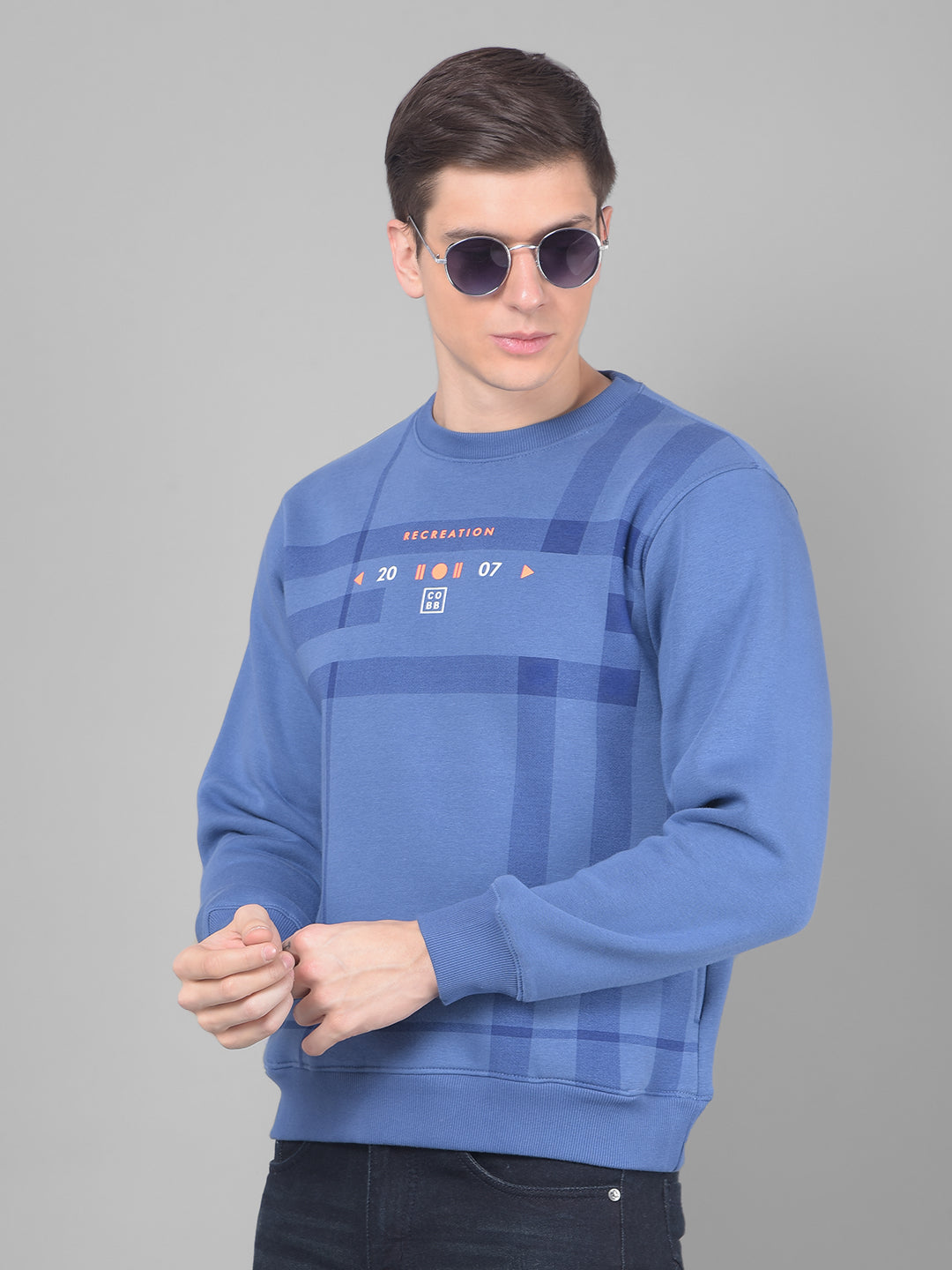 COBB BLUE PRINTED ROUND NECK SWEATSHIRT