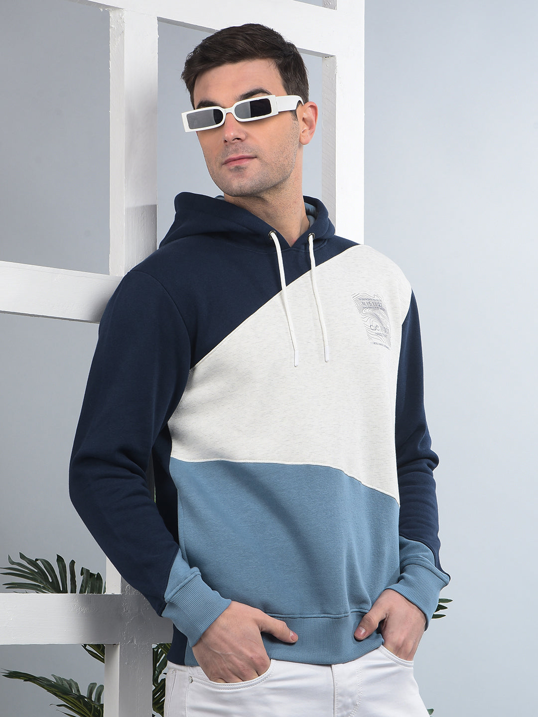 COBB NAVY BLUE COLOUR-BLOCK CLASSIC HOODIE