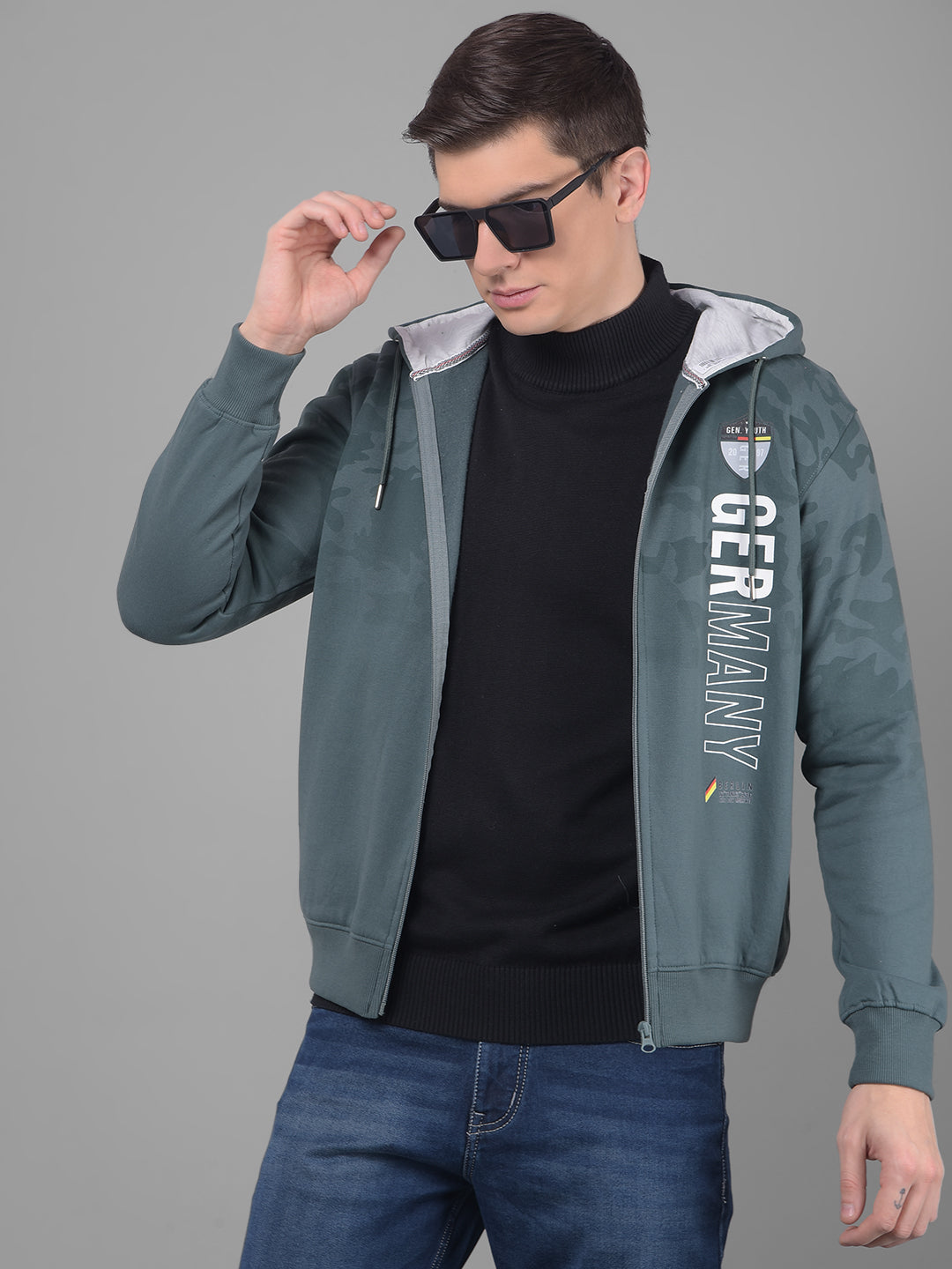 COBB SEA GREEN PRINTED ZIP-UP HOODIE