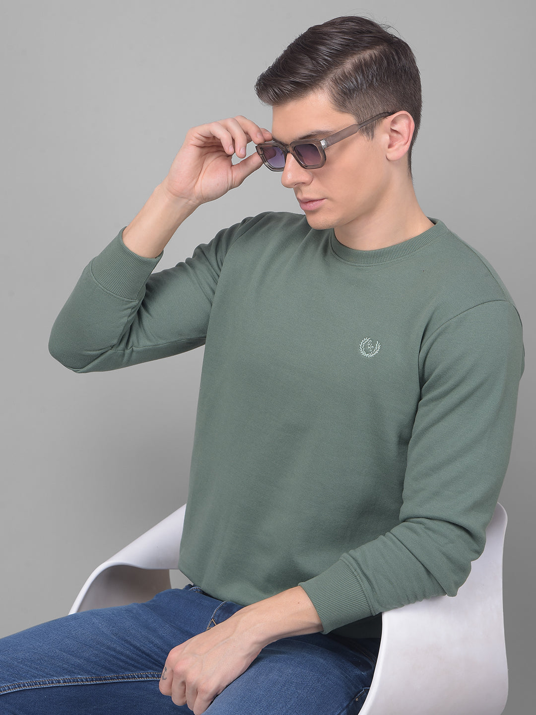 COBB SOLID OLIVE ROUND NECK SWEATSHIRT