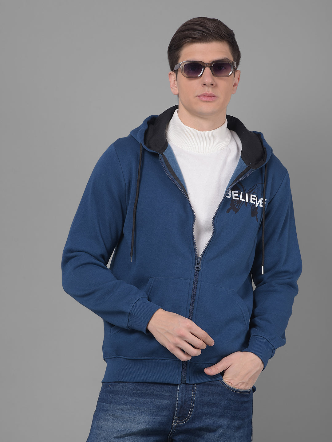 COBB INDIGO PRINTED ZIP-UP HOODIE