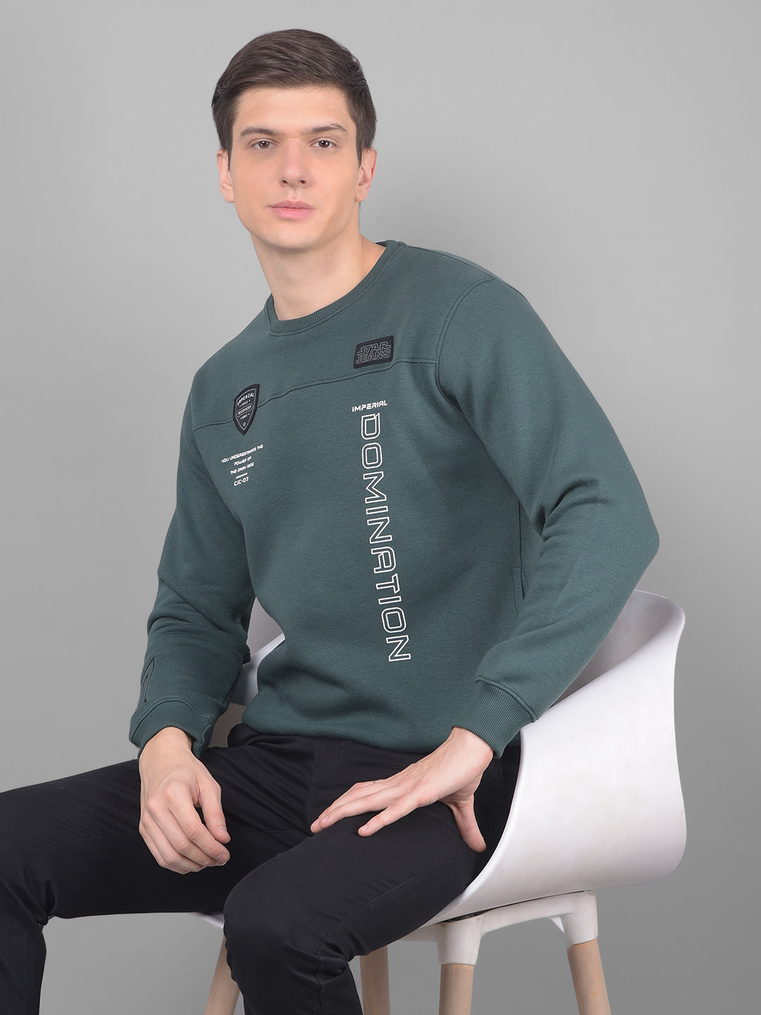 COBB TEAL GREEN PRINTED ROUND NECK SWEATSHIRT