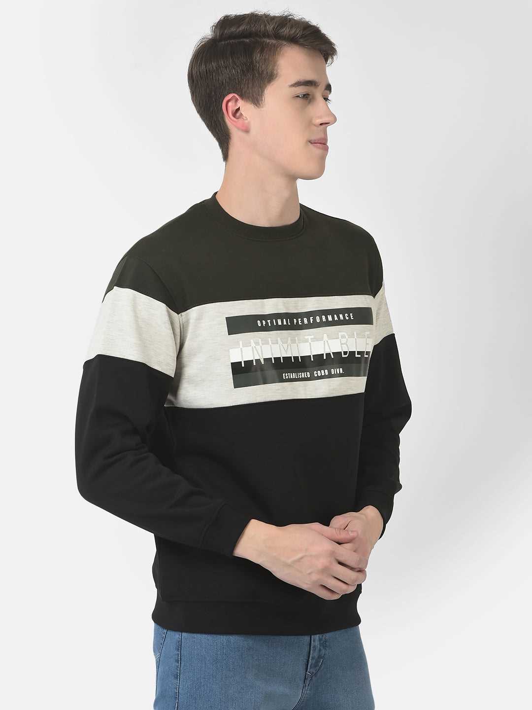 Cobb Black Printed Round Neck Sweatshirt