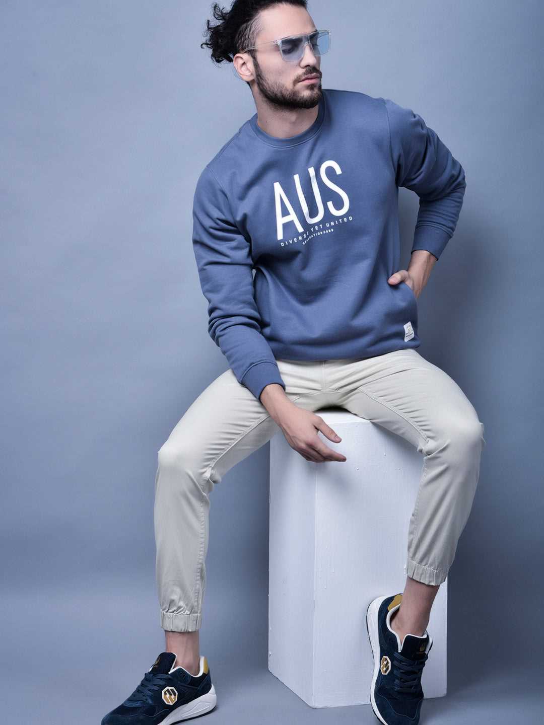 Cobb Blue Printed Round Neck Sweatshirt
