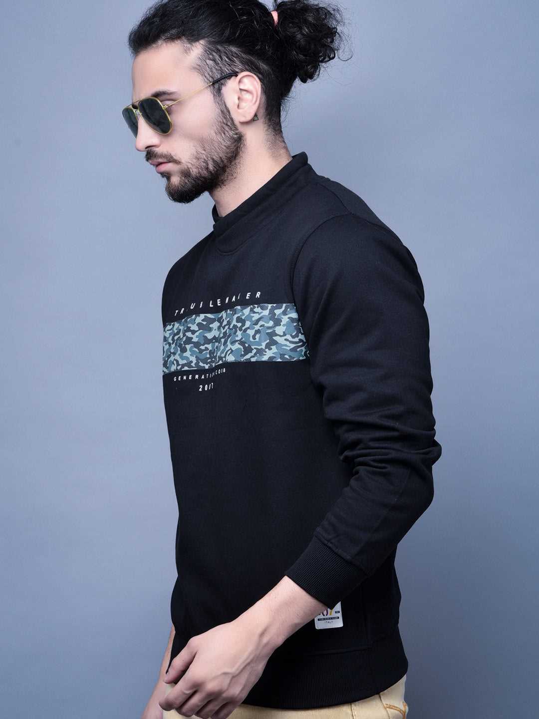 Cobb Black Printed Round Neck Sweatshirt