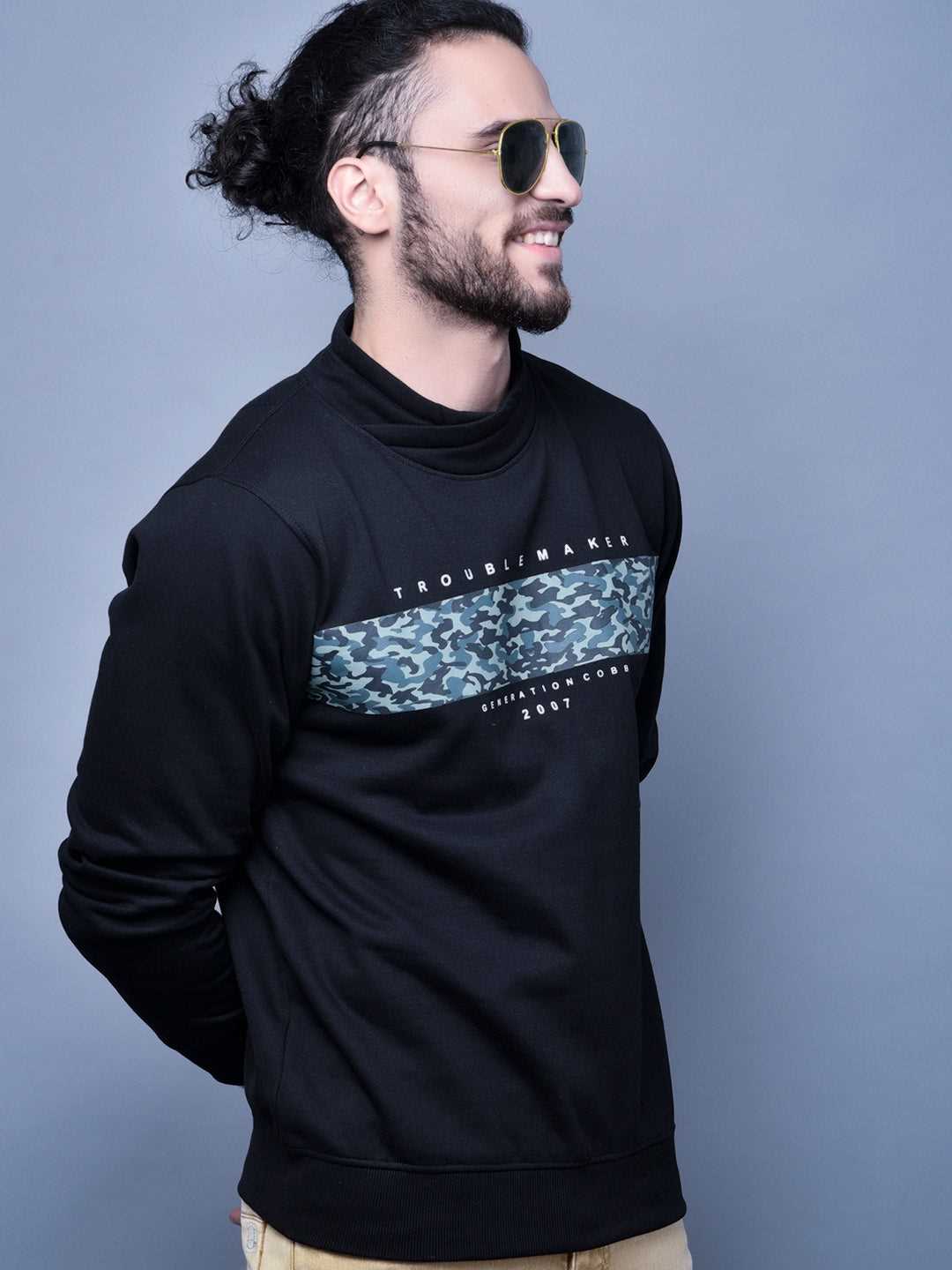 Cobb Black Printed Round Neck Sweatshirt