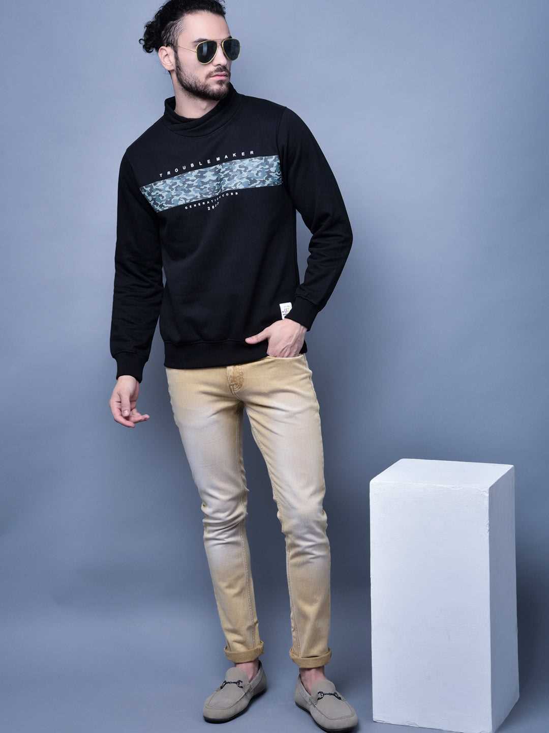 Cobb Black Printed Round Neck Sweatshirt
