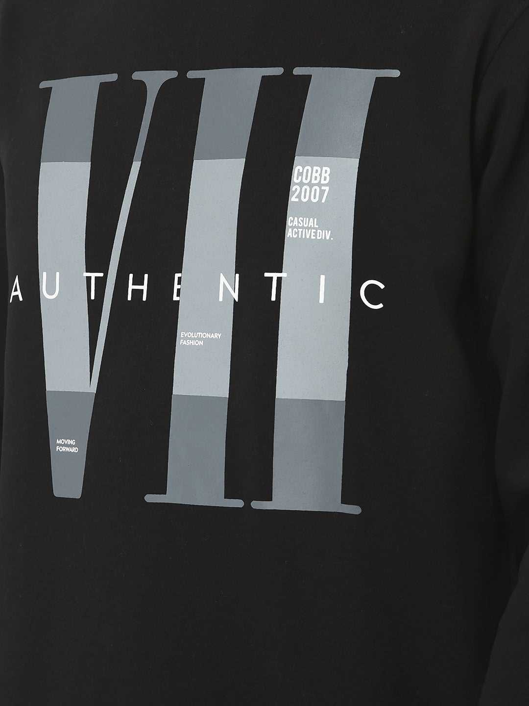 Cobb Black Printed Round Neck Sweatshirt