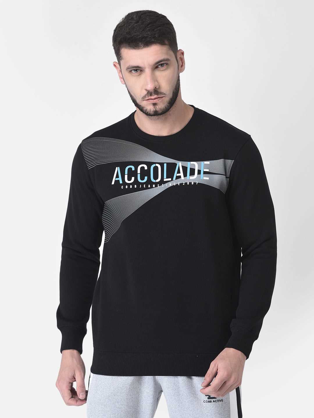 Cobb Black Printed Round Neck Sweatshirt
