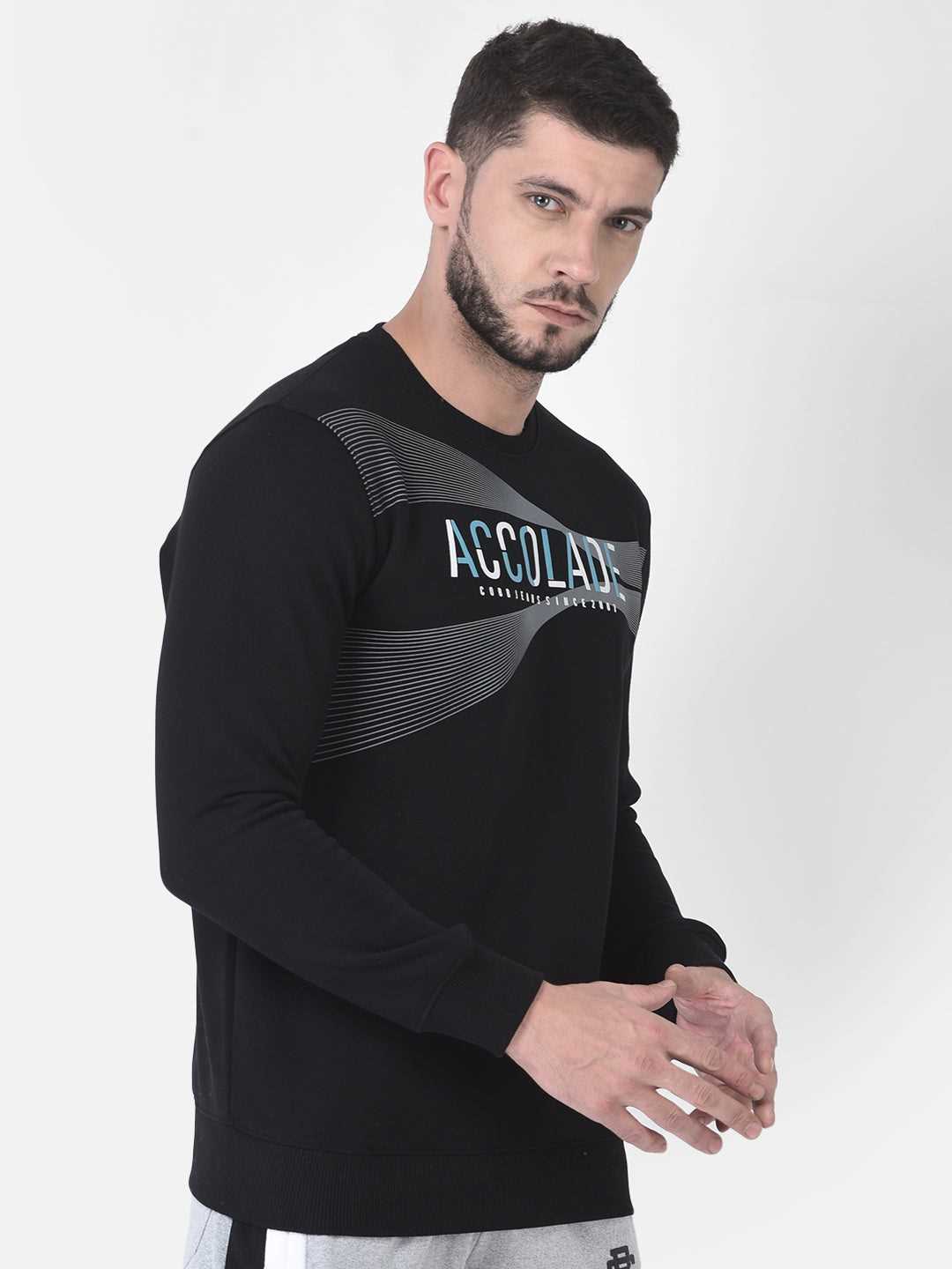Cobb Black Printed Round Neck Sweatshirt