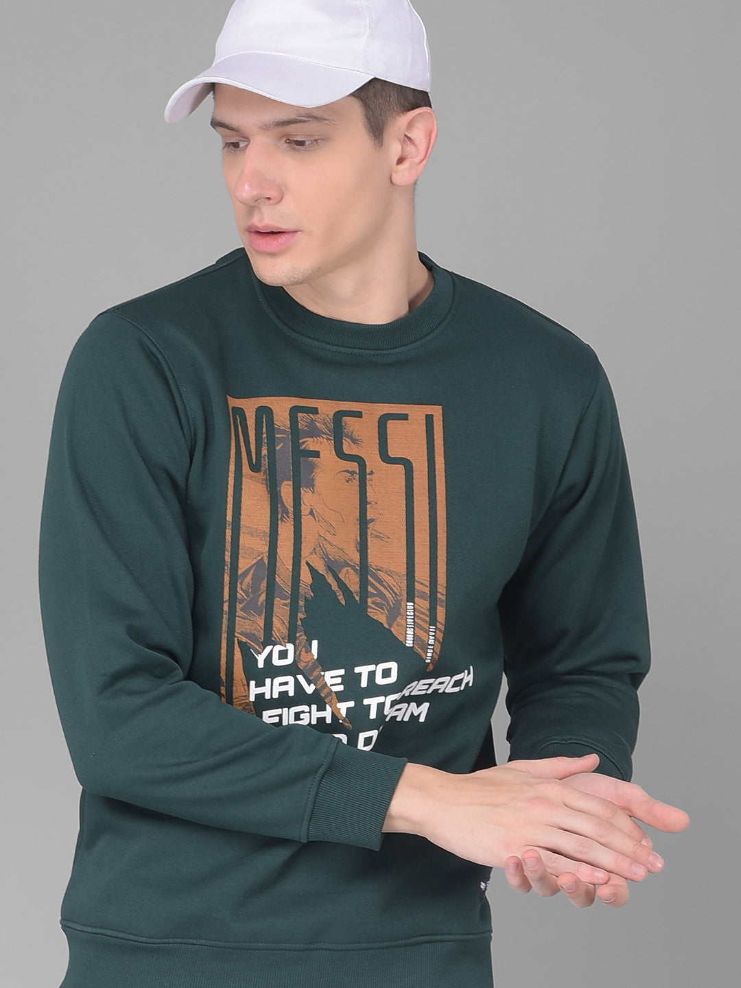COBB BOTTLE GREEN PRINTED ROUND NECK SWEATSHIRT