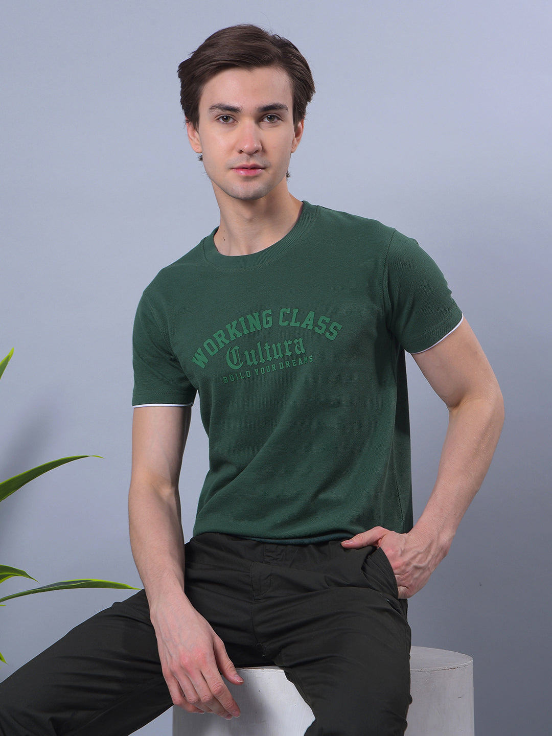 cobb green printed round neck t-shirt