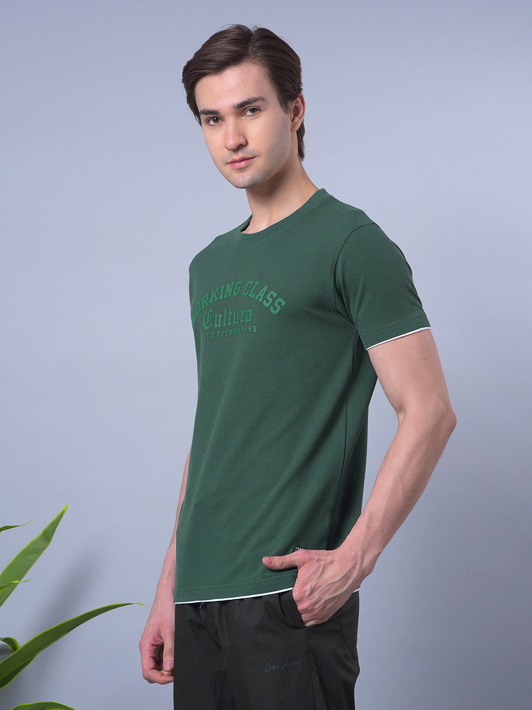 COBB GREEN PRINTED ROUND NECK T-SHIRT