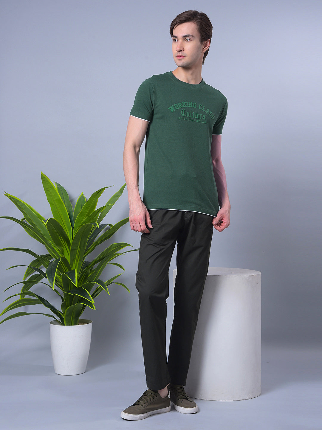 COBB GREEN PRINTED ROUND NECK T-SHIRT