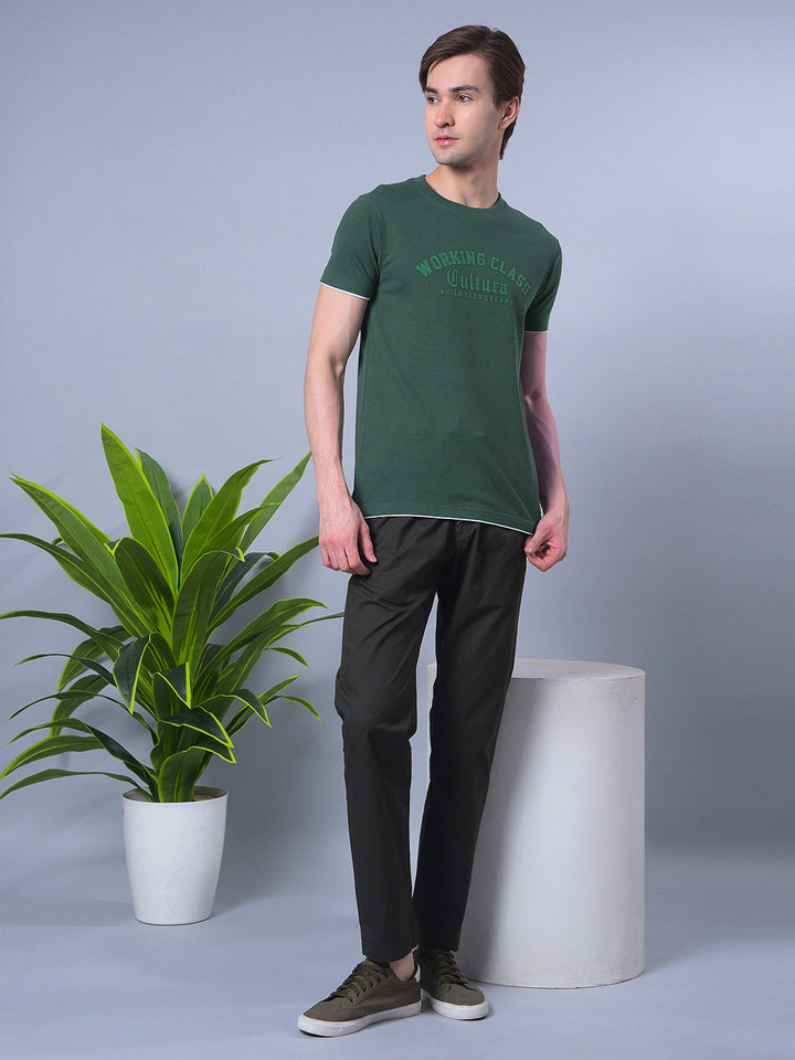 COBB GREEN PRINTED ROUND NECK T-SHIRT