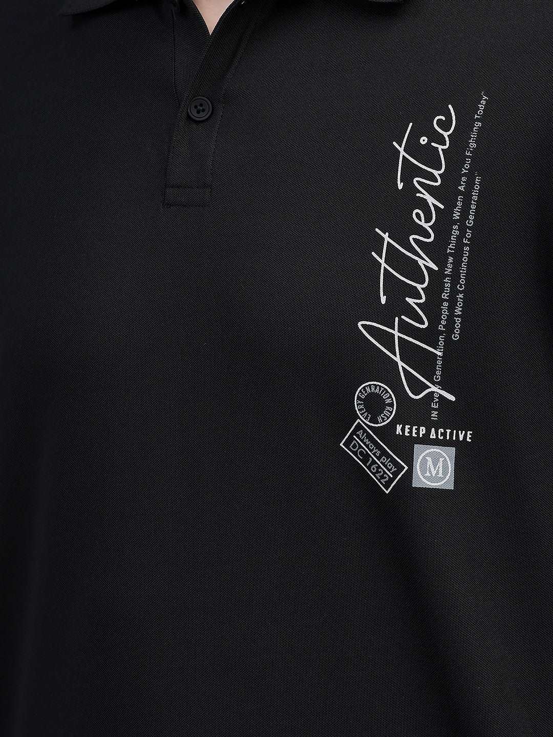 Cobb Black Solid Polo Neck T-Shirt