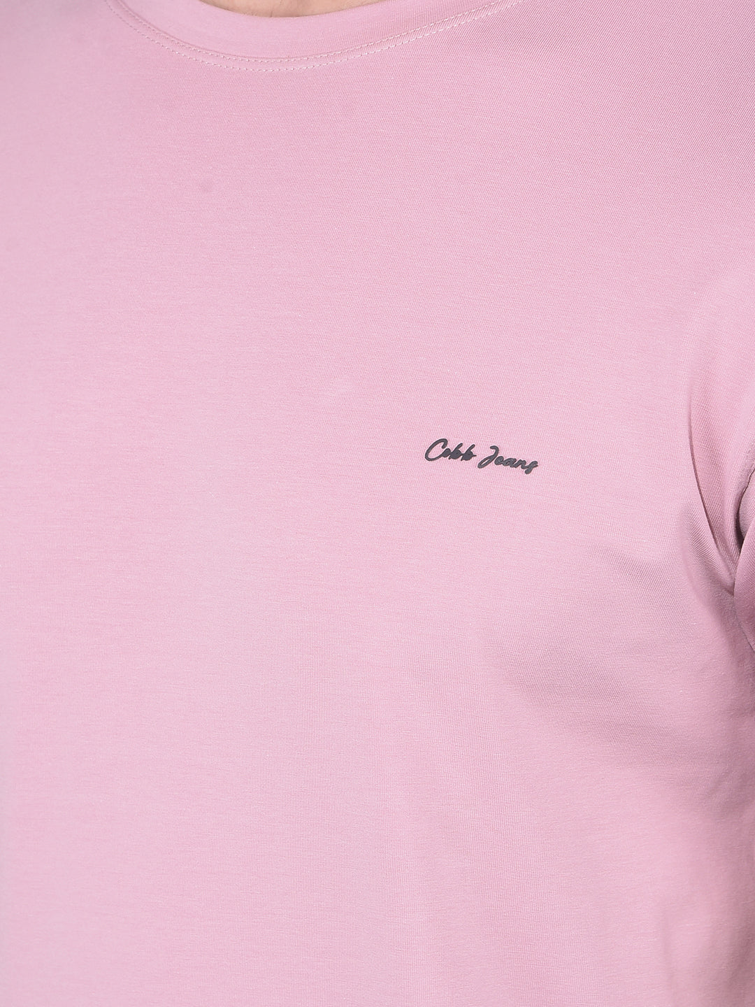 COBB SOLID CREPE PINK ROUND NECK T-SHIRT