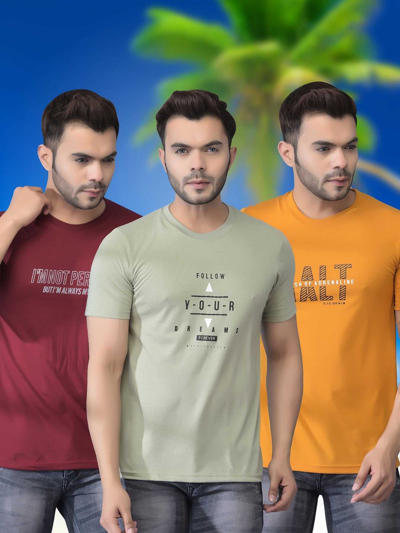 Cobb Assorted Printed Round Neck T-Shirt (Pack of 3) Assorted
