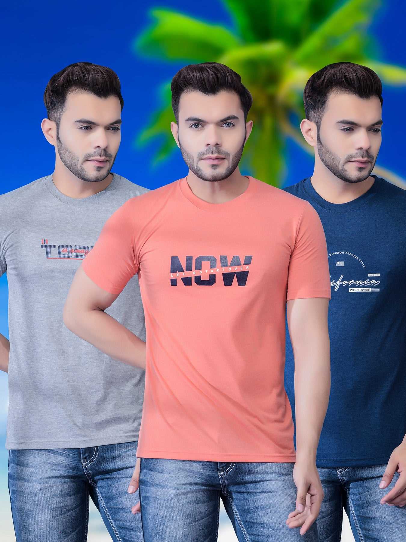 Cobb Assorted Printed Round Neck T-Shirt (Pack of 3) Assorted