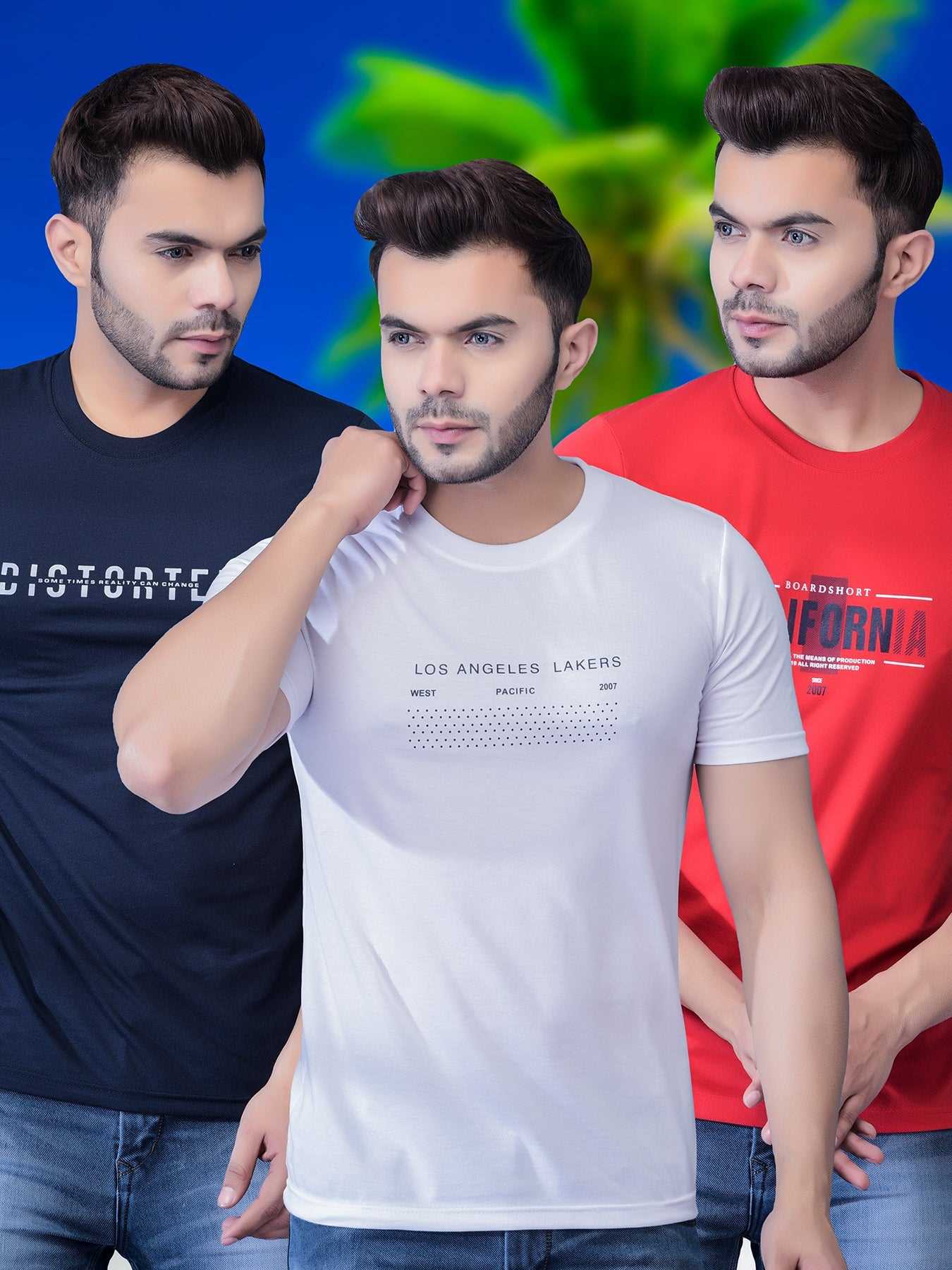 Cobb Assorted Printed Round Neck T-Shirt (Pack of 3) Assorted